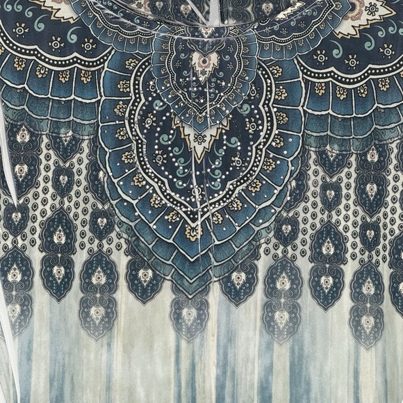 Bleeker & McDougal 1X Top Shirt Blue Paisley Short Sleeve Scoop Neck Ruched - Picture 3 of 7